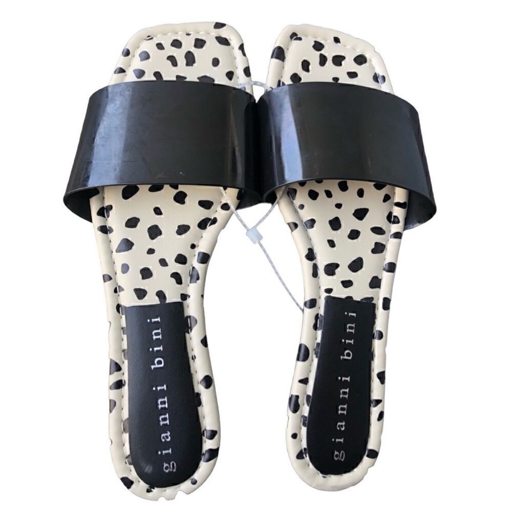 Goanni Bimini Black Plastic/Vinyl Slip On Flat  Sandals Black Off White Interior